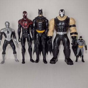 Superhero Action Figure Set - Black, Gray, Yellow. Batman, Spiderman, Bane